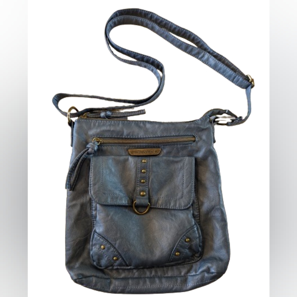 EUC Stone Mountain Smoky Mountain Front Zip Crossbody Handbag, Denim Blue